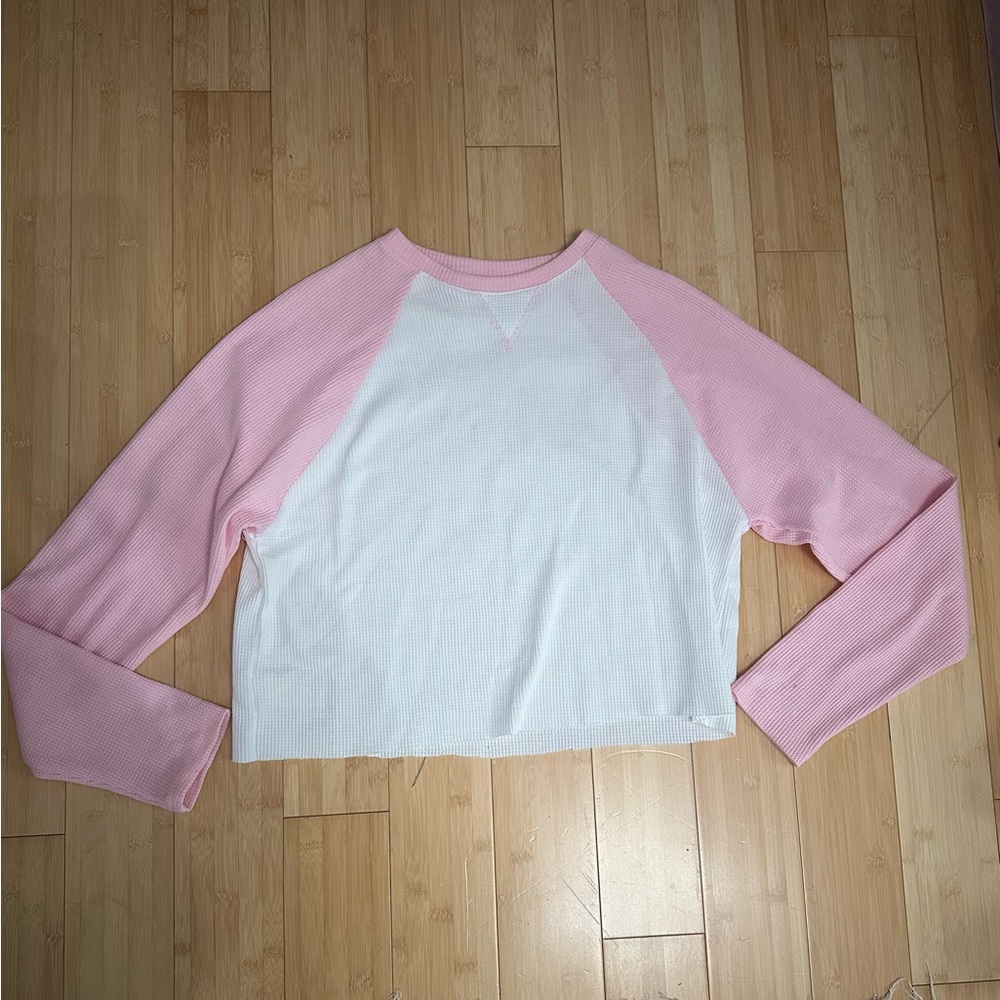 Edikted Pink and White Waffle Knit Top